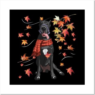 Maple Dog Leaf Fall Hello Autumn Funny Great Dane Lover Posters and Art